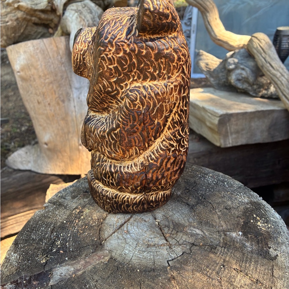 Handcrafted Wooden Bear Sculpture - Picture 2 of 4